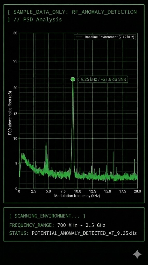 Sample PSD plot, illustrative RF training graphic
